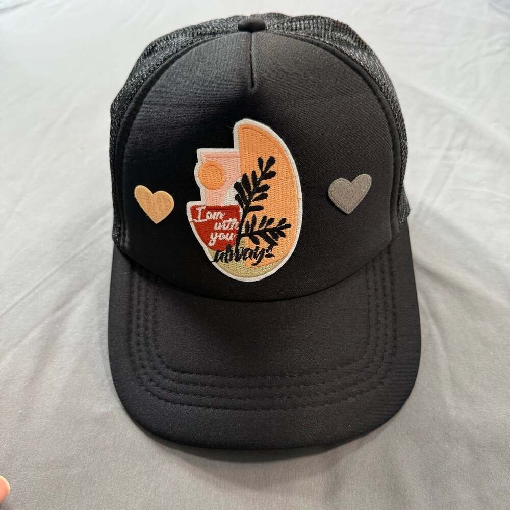 I Am With You Always Black Trucker Hat Heart Floral Patch Snapback